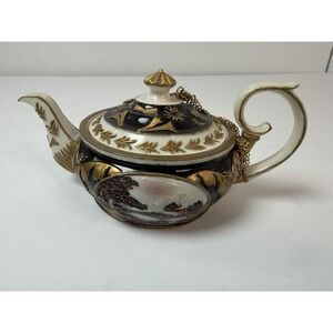Nini English Imari Teapot Hand painted Trinket Box Lid Vintage